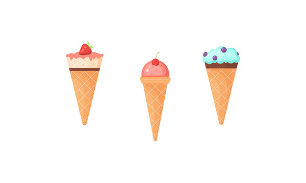 Cute ice cream vector icons in cartoon style.