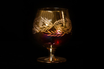 the glass is photographed on a black background