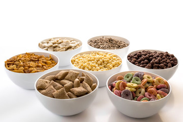 Variety of colorful cereals for breakfast