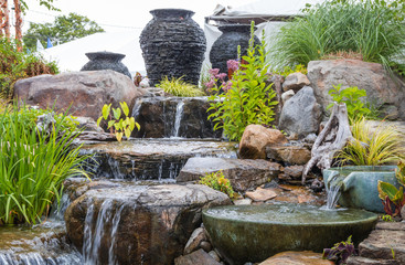 Landscape architecture with pergola for summer garden