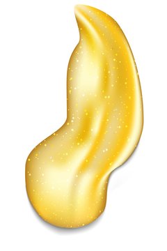 Template With Flowing Gold Drop Isolated On Transparent Background For Ad Advertising Design. Golden Daub Liquid Shape. Liquid Yellow Object Or Item