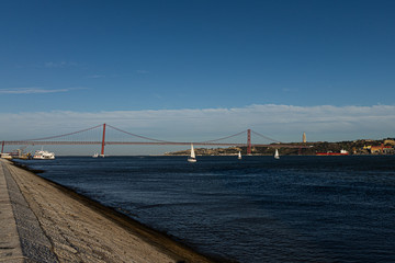 Lisbon bridge seen from the city port