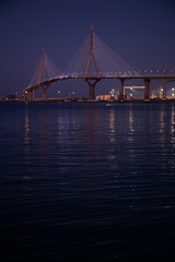 Fototapeta na wymiar Night view of the 1812 Constitution Bridge, Cádiz, Spain