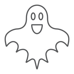 Ghost thin line icon, halloween and horror, spirit sign, vector graphics, a linear pattern on a white background.