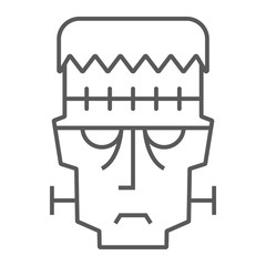 Frankenstein thin line icon, halloween and monster, zombie sign, vector graphics, a linear pattern on a white background.