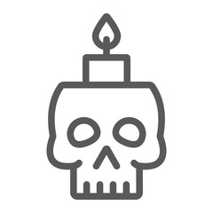 Skull with candle line icon, spooky and decor, halloween candle sign, vector graphics, a linear pattern on a white background.