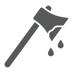 Bloody axe glyph icon, halloween and blade, ax with blood sign, vector graphics, a solid pattern on a white background.