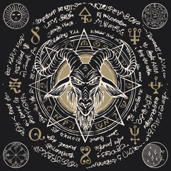 head of a horned goat and pentagram