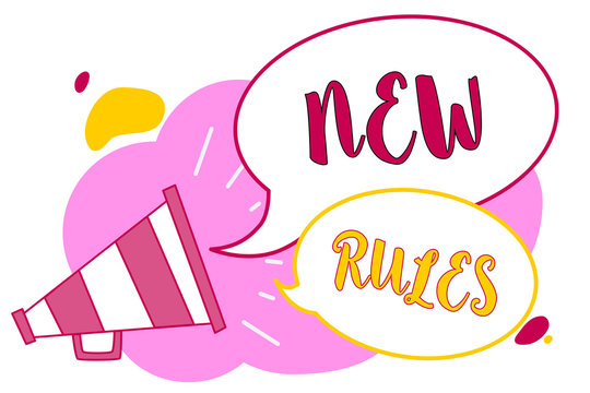 Word writing text New Rules. Business concept for A state of changing an iplemented policy for better upgrade Megaphone loudspeaker speech bubbles important message speaking out loud