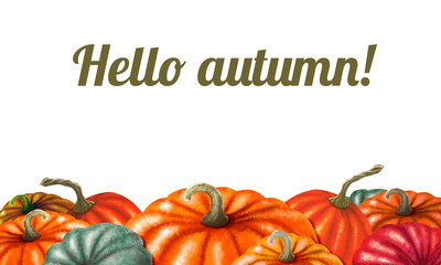 autumn background with bright pumpkins