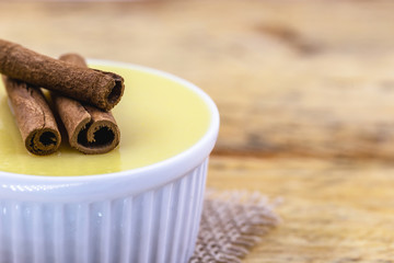 Curau, jimbelê or hominy is a typical delicacy of Brazilian cuisine. Pamonha and Curau trolley sale - typical green corn foods - tasty and cheap - typical and popular street food.