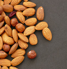 close-up of dry almonds, a handful of almonds, dry almond kernel,