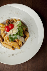 .pasta with chopped beefsteak and tomato