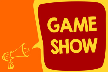 Handwriting text Game Show. Concept meaning Program in television or radio with players that win prizes Megaphone loudspeaker speech bubble important message speaking out loud