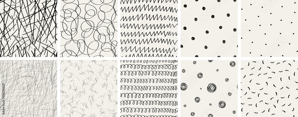 Wall mural set of seamless abstract hand-drawn patterns. vector modern creative backgrounds for your design