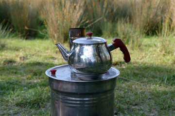 drinking tea, making tea with a samovar, enjoying a turkish samovar tea,