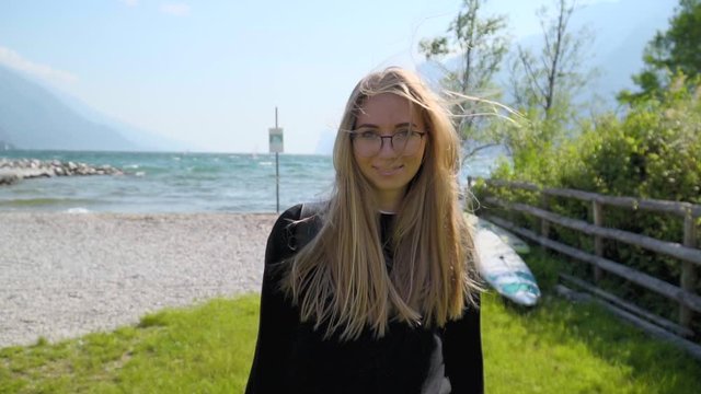Blode Hipster Girl By Lake