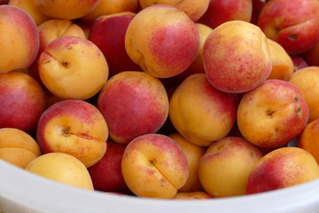 Fototapeta na wymiar organic red colored apricots, ripe apricots, natural apricot fruit,