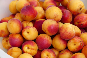 Naklejka na ściany i meble organic red colored apricots, ripe apricots, natural apricot fruit,