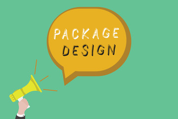 Text sign showing Package Design. Conceptual photo Strategy in creating unique product wrapping or container.