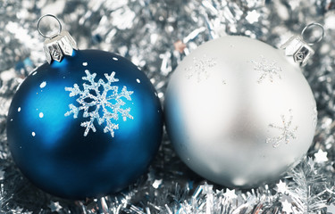 Photo of Christmas balls over silver background