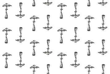 Botanical seamless pattern with mushrooms. Natural elements hand painted with pencils. Floral watercolor background. Autumn, fall, forest.