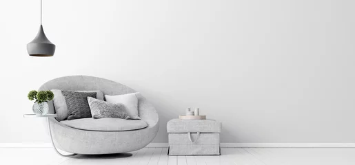 Foto op Plexiglas Home interior with gray sofa and white wall mock up, Scandinavian style, 3d render © artjafara