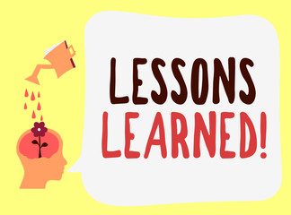 Handwriting text Lessons Learned. Concept meaning information reflects positive and negative experiences.