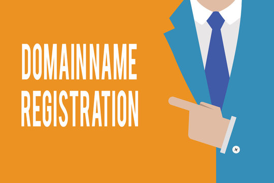 Word writing text Domain Name Registration. Business concept for Own an IP Address Identify a particular Webpage .