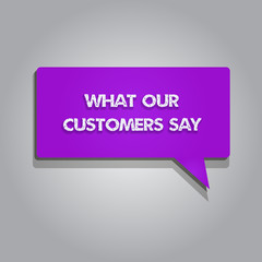 Handwriting text writing What Our Customers Say. Concept meaning to know Users Feedback the Consumers Reactions.