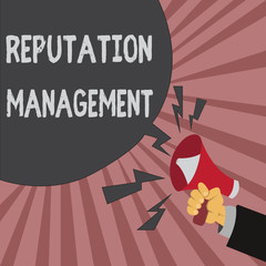 Conceptual hand writing showing Reputation Management. Business photo showcasing Influence and Control the Image Brand Restoration.