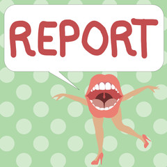 Handwriting text writing Report. Concept meaning give spoken or written account of something that one has observed.