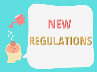 Writing note showing New Regulations. Business photo showcasing Regulation controlling the activity usually used by rules..