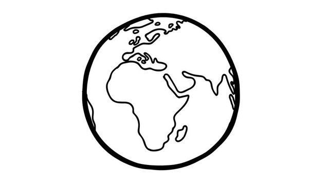 Black and white Earth cartoon animation. Doodle crazy pulsing globe. Looks like a fantastic ball. Fully hand drawn. Looping rotation. Good for whiteboard or blackboard.