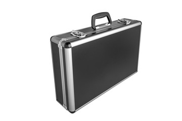 Black padded aluminum briefcase case with metal corners isolated on white