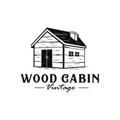 Wood cabin vintage logo with hand drawn style