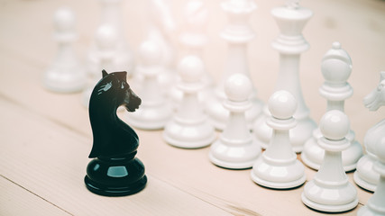 black and white chess battle,Chess victory,chess concept. strategy, management or leadership...