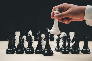 black and white chess battle,Chess victory,chess concept. strategy, management or leadership...