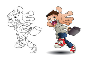 boy traveling catching a bus on isolated white