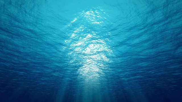 Underwater scene with sun light rays. 4K seamless loop 