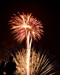 red orange yellow fireworks palm tree with silhouette