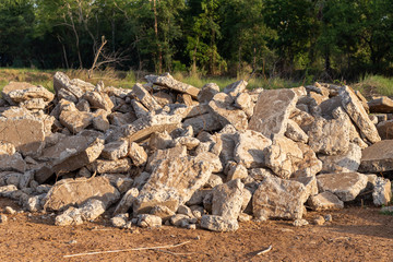 Large concrete debris with sunlight.