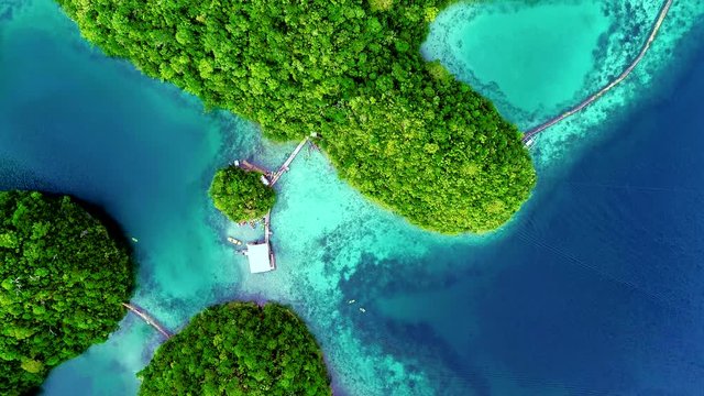 Tropical landscape rainforest hills and azure water in lagoon with clouds on the Siargao island, Philippines. Drone Aerial view 4Kl