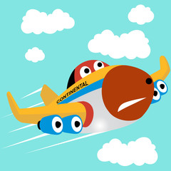 Obraz premium funny plane take off , vector cartoon illustration