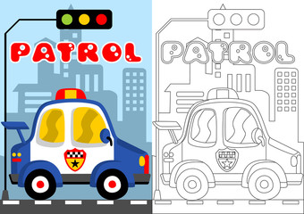 police patrol in main city, vector cartoon for coloring book or page