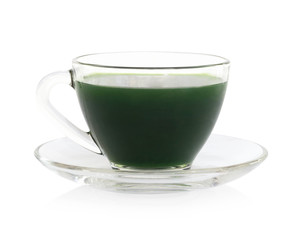 Gotu kola juice drink, Asiatic pennywort, Indian pennywort with green leaf isolated on white background, herb and medical concept