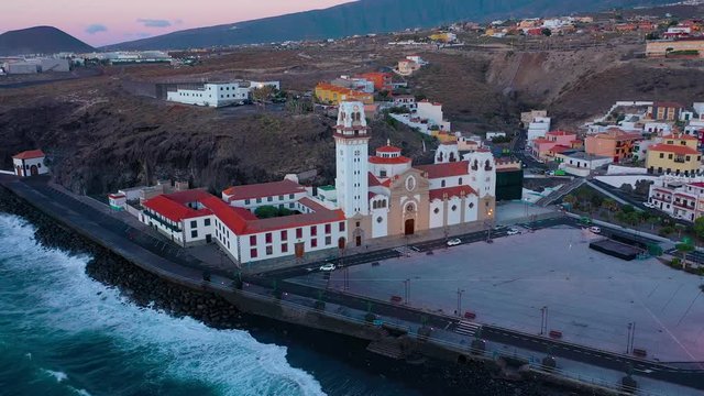 View from the height of the Basilica and townscape in Candelaria near the capital of the island - Santa Cruz de Tenerife on the Atlantic coast. Tenerife, Canary Islands, Spain