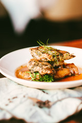 Chicken dish on a table in restaurant