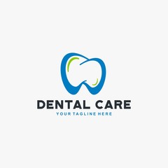 Dental clinic logo design. Dental care sign symbol. Blue tooth icon vector. 