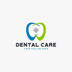 Obraz premium Dental clinic logo design. Dental care sign symbol. Blue tooth icon vector. 